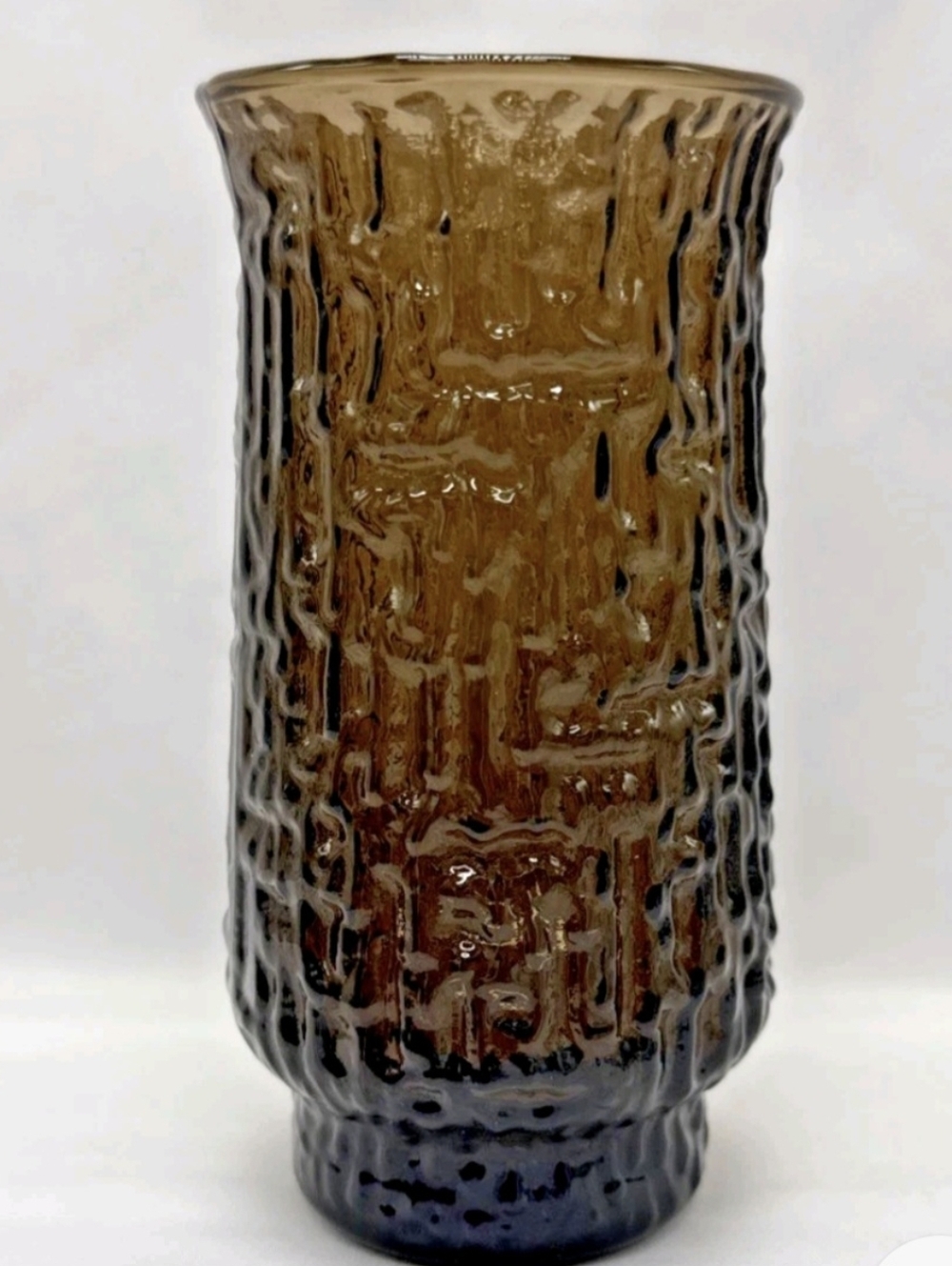 Vintage MCM Amber Brown Bark Textured Glass Flared Rim  Water Juice Tumbler 6x3